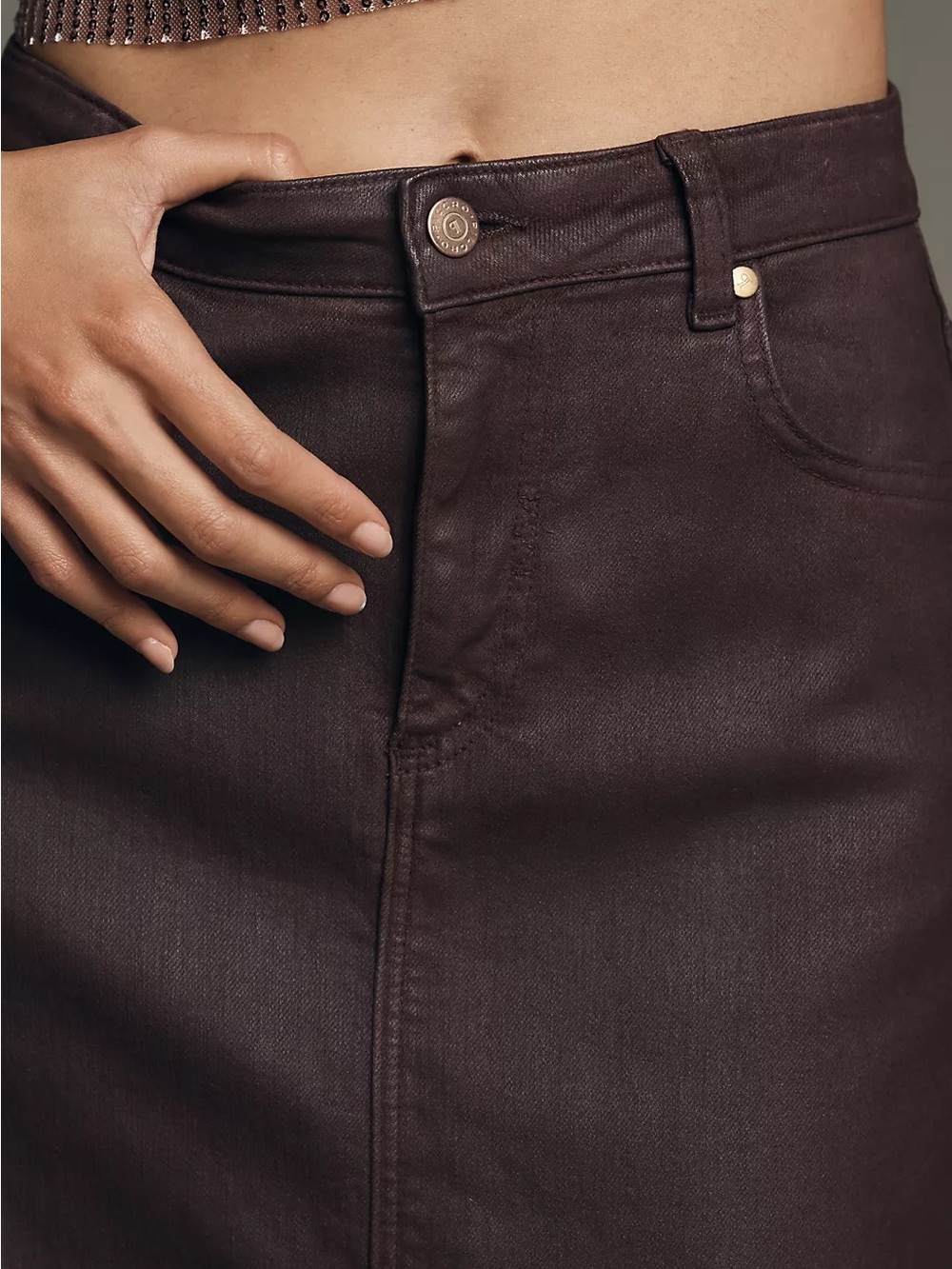 Anthropologie Pilcro Madi Front Slit Coated Denim Skirt Burgundy 14 NWT - Picture 7 of 15